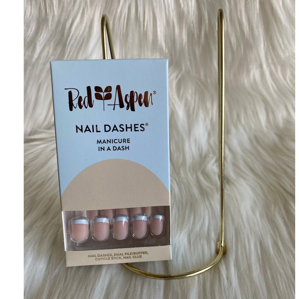 Red Aspen Nail Dashes- Pastel Blue, Frenchie (Short Square French W/ Blue Tips)